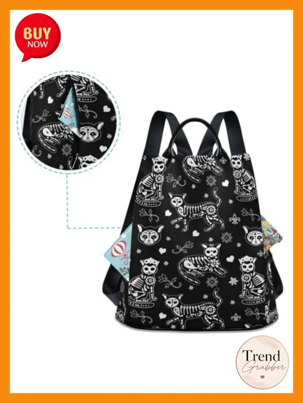 Women's Anti-theft Nylon Travel Backpack Purse with Cartoon Print, Lightweight